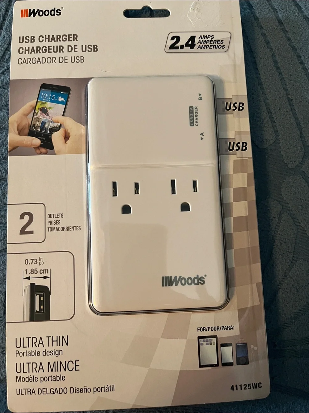 Woods 2-Outlet Wall Charger with Dual USB Ports - White